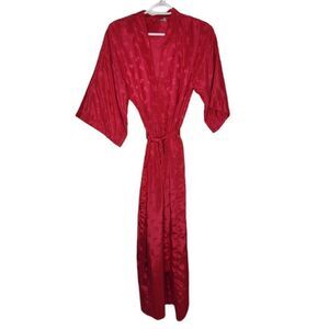 VINTAGE 90s robe‎ California Dynasty pink leaf short sleeve wrap lightweight M